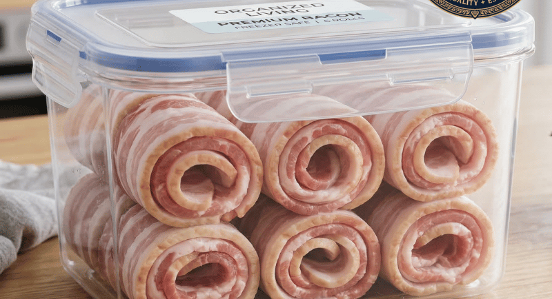 cambodia rolled bacon ready for freezing in containers