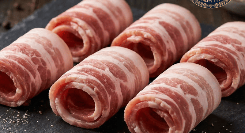rolled cambodia premium bacon slices for freezing