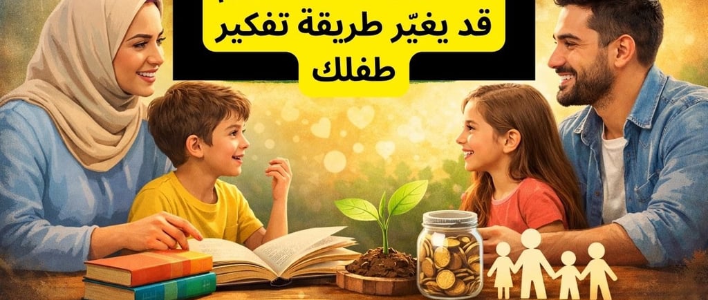 أسرة تجلس مع أطفالها في جو دافئ من الحوار الذكي، حيث يتحدّث الأبوان مع الطفل عن التعلّم وبناء الشخصي