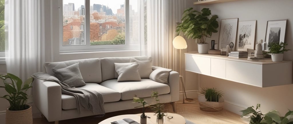 Cozy living room corner with plants and warm lighting