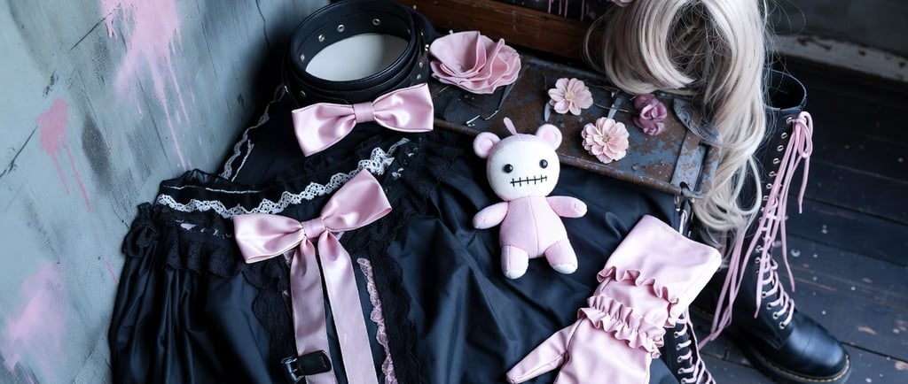 pastel goth weirdcore doll on a table