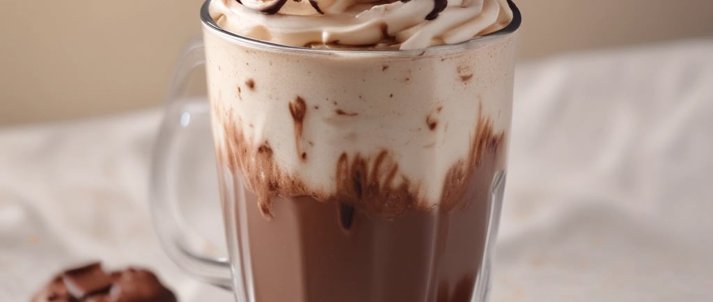 a cup of chocolate milk with whipped cream and chocolate chips