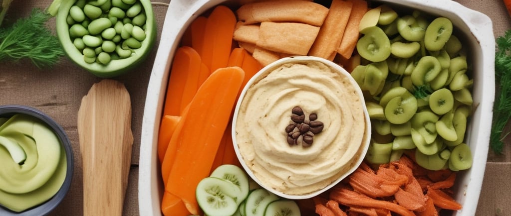 a plate of hummus, carrots, and pita bread