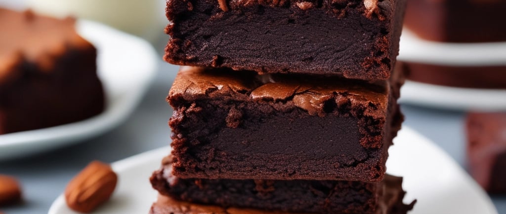 Fudgy almond flour brownies stacked on a plate