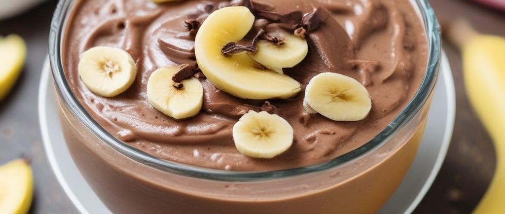 A bowl of chocolate banana nice cream with banana slices