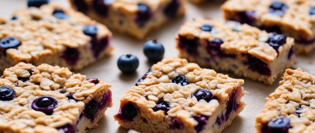 Blueberry oatmeal squares on parchment paper