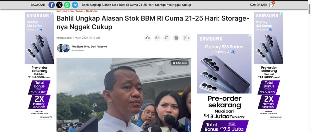 Foto: Menteri Energi dan Sumber Daya Mineral (ESDM) Bahlil Lahadalia menyampaikan bahwa stok BBM nas