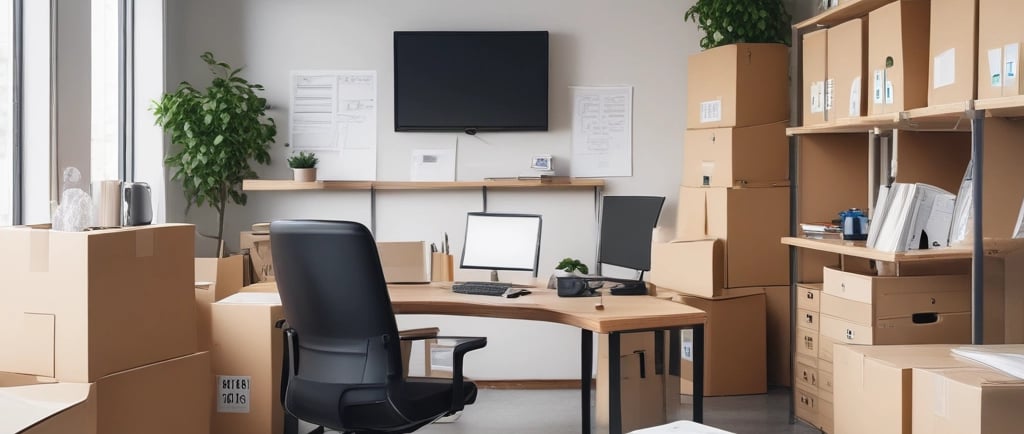 Modern office with desks and wood accents.