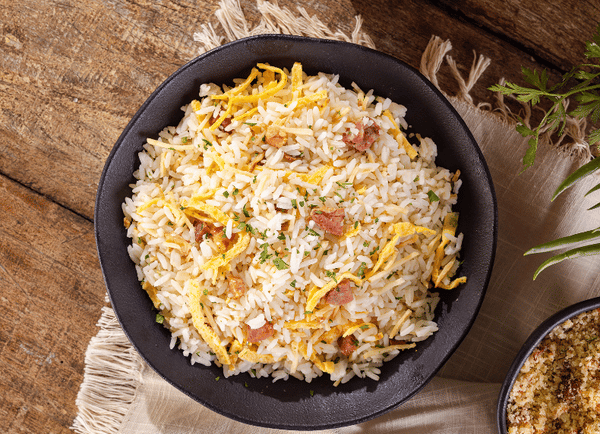 arroz biro biro soltinho com bacon e batata palha estilo restaurante