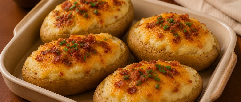 batata recheada cremosa gratinada com queijo derretido