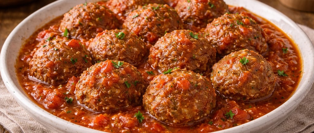 almôndegas ao molho simples e baratas caseiras com molho de tomate