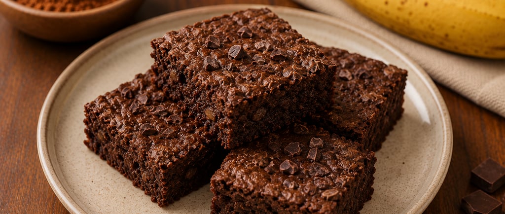 brownie fit de banana e cacau cortado em pedaços