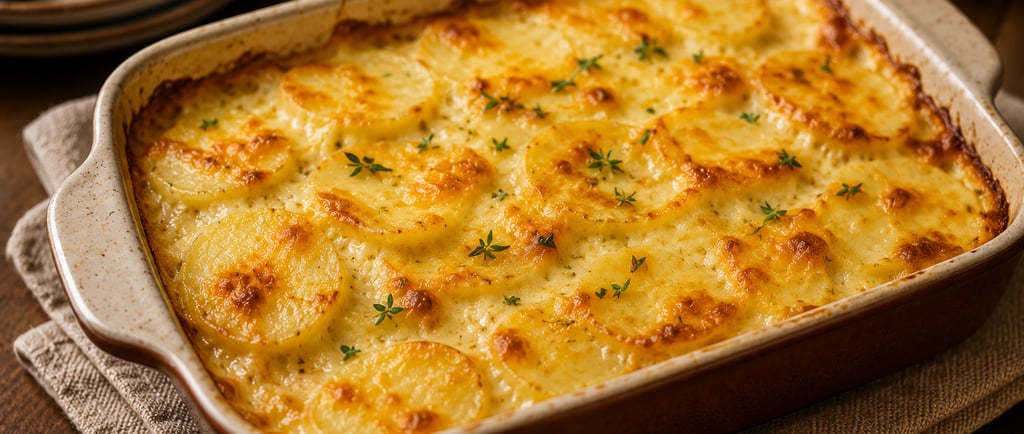 batata gratinada cremosa com queijo dourado no forno