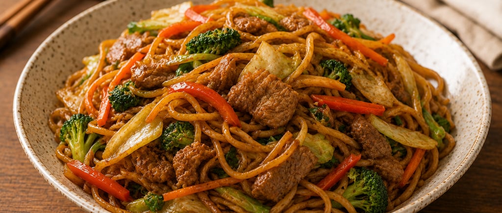 yakisoba simples caseiro com legumes e macarrão