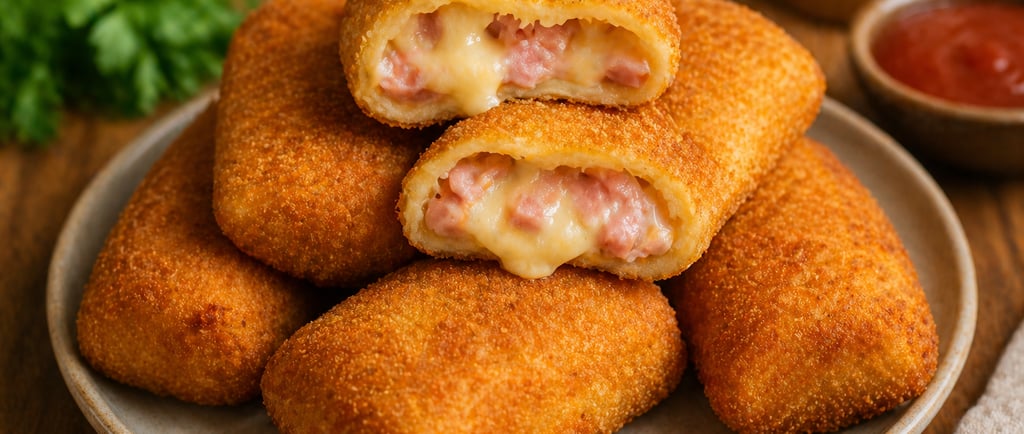 risoles de presunto e queijo crocante e dourado