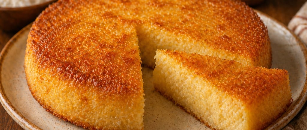 bolo de mandioca cremoso com textura macia e dourado