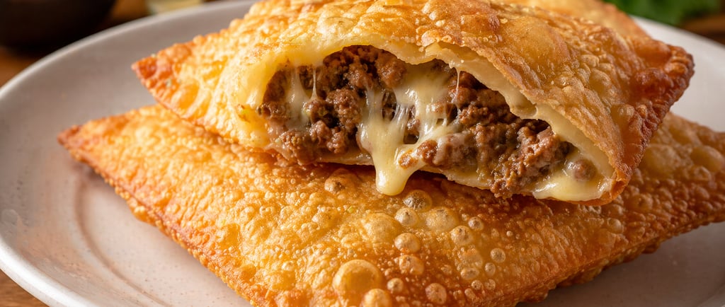 pastel caseiro crocante recheado com carne e queijo