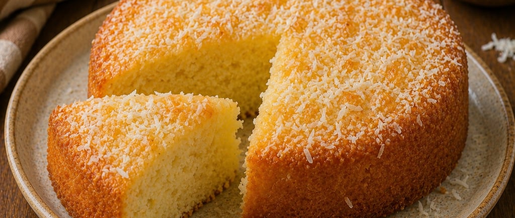 bolo de coco fofinho e molhadinho com cobertura de coco