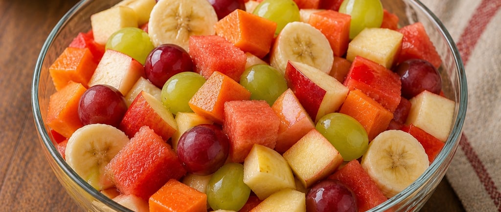 salada de frutas fresca e colorida em tigela