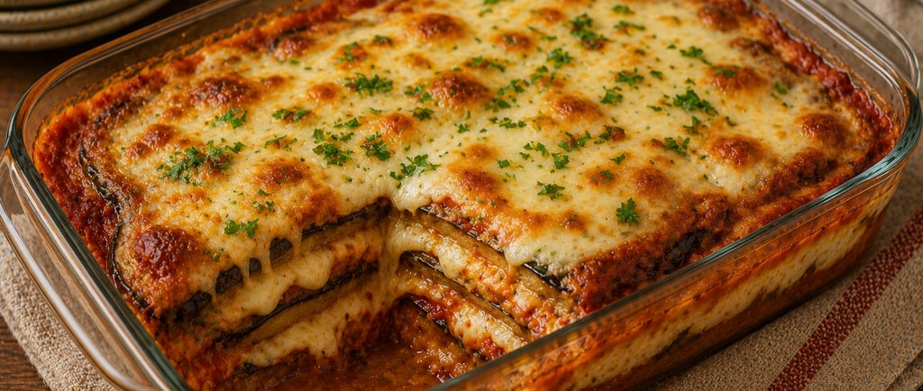lasanha de berinjela gratinada com queijo e molho caseiro