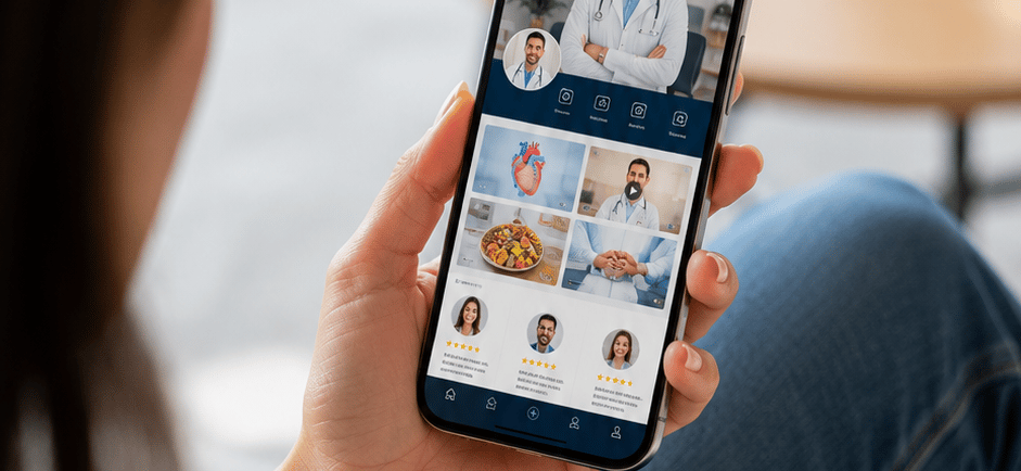 Paciente descubriendo un médico a través de redes sociales.
