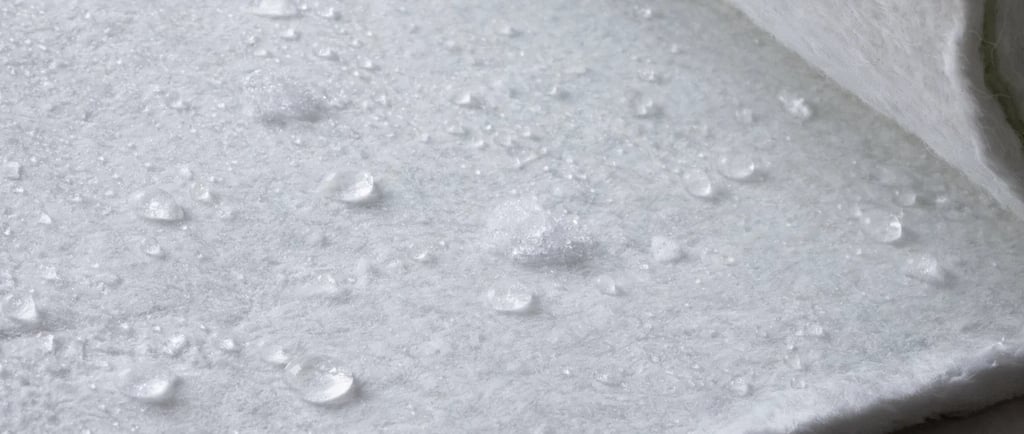 a close up of a sheet of Aerogel covered with water droplets