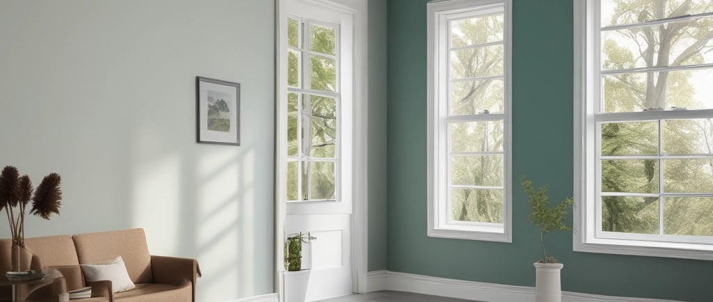 A daily room interior in light grey and green colors