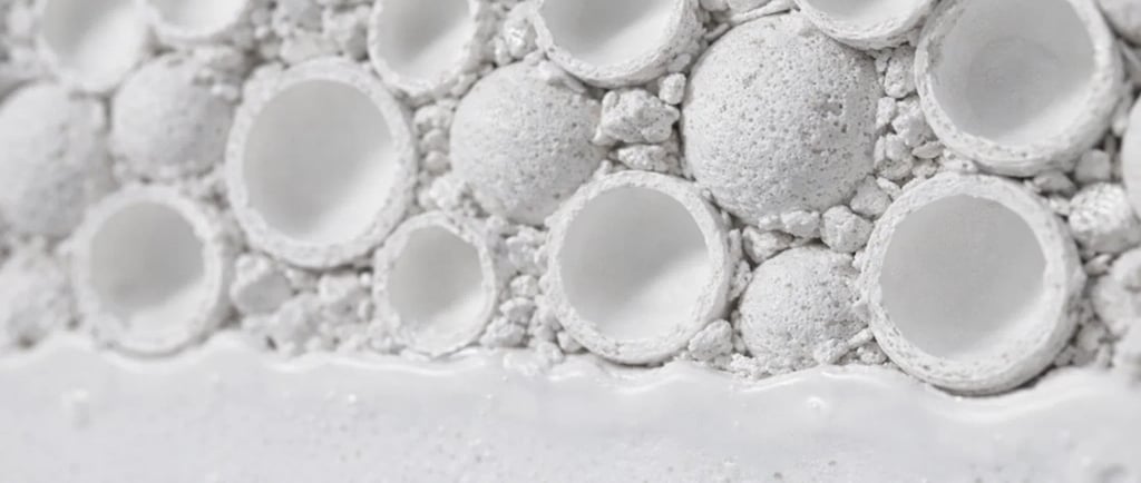 a microscopic photo of a lyer of thermoinsulating paint containing microcapsules