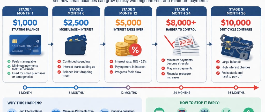 Credit Card Debt Timeline From $1,000 to $10,000 Explain_cleareveryday.com