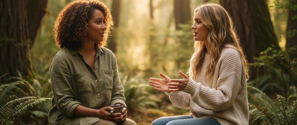 A peaceful therapeutic setting outdoors, representing the safety of trauma-informed care.