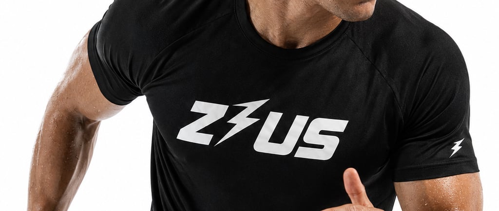 Zeus Activewear workout shirt NZ for men, showing black athletic fit gym t-shirt designed for training and daily wear