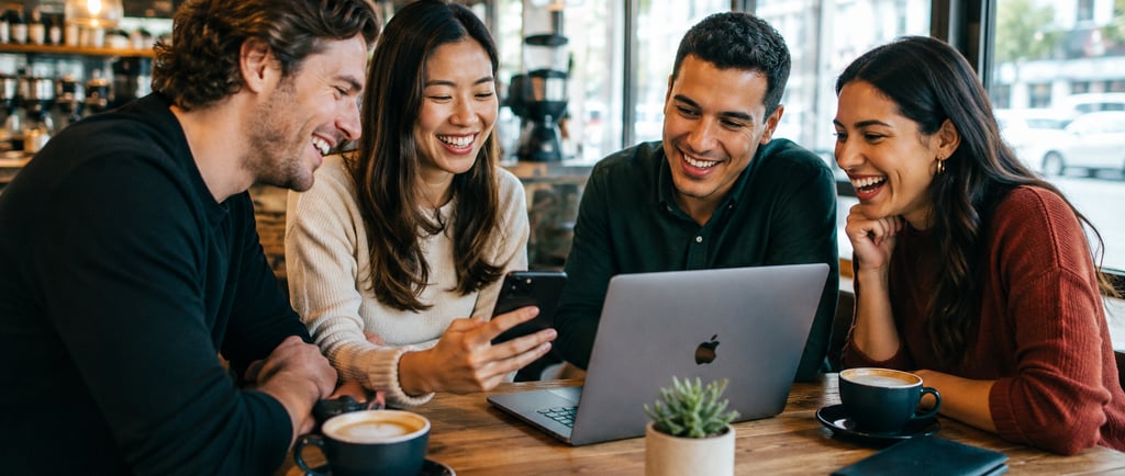 People talking and laughing in a cafe - English idioms
