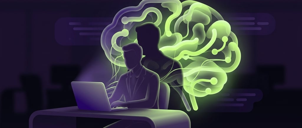 stylised image of a man at a desk with a shadow behind him