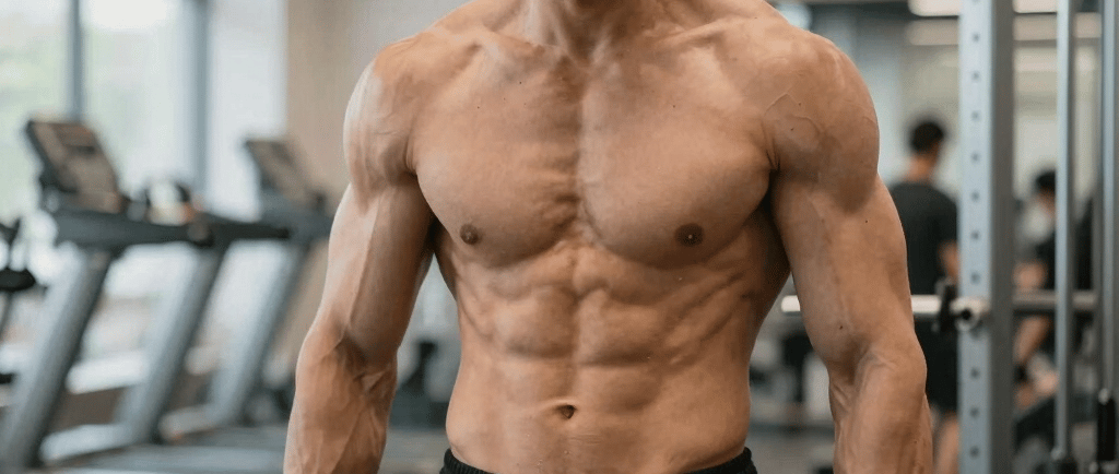 topless man with black background