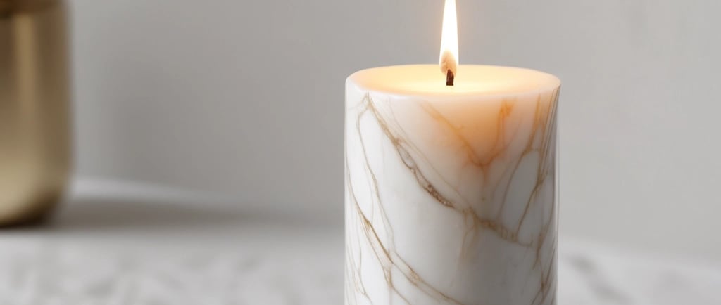 A serene, softly lit corner featuring a curated arrangement of luxury candles, delicate home scents, and elegant decor pieces in neutral tones.