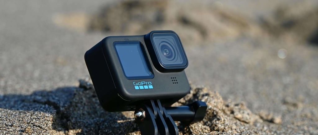 GoPro camera in the sand on a beach