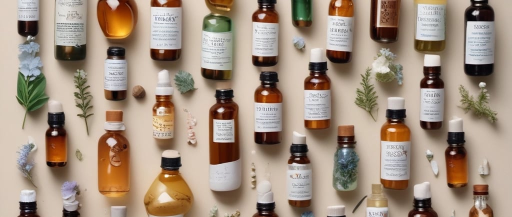 assorted labeled bottle on display shelf