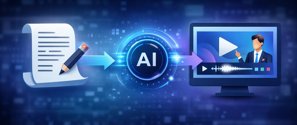 Ilustração mostrando como um texto pode ser transformado em vídeo usando inteligência artificial