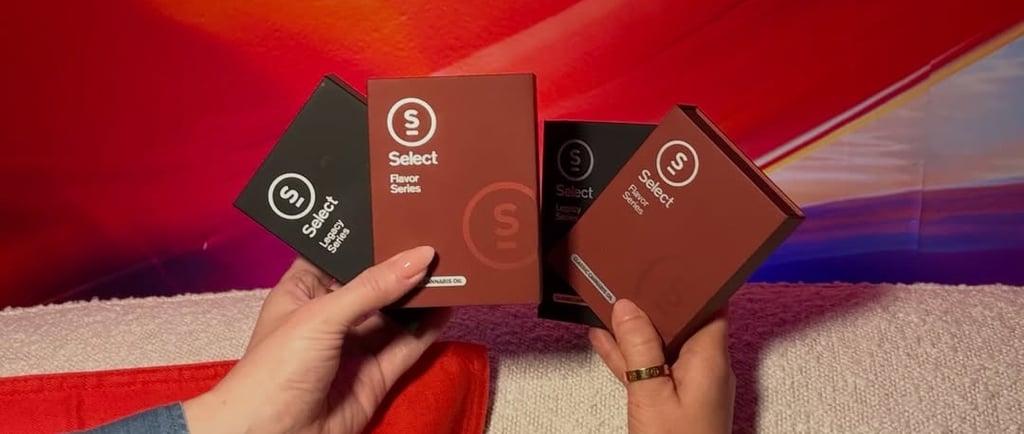 Side by side comparison of real and fake Select cart packaging showing batch number and state stamp differences