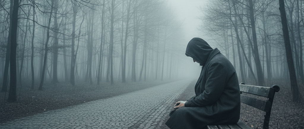 a man sitting on a bench in a park
