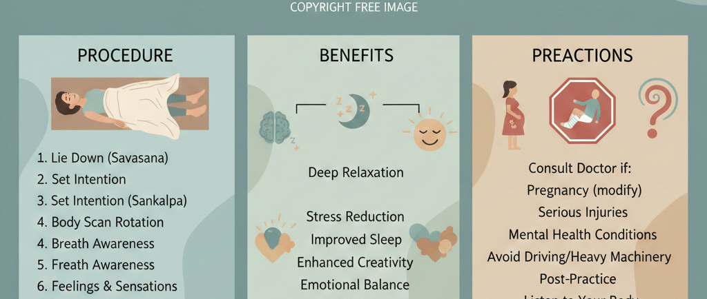 Yoga nidra procedure, benefits and precautions