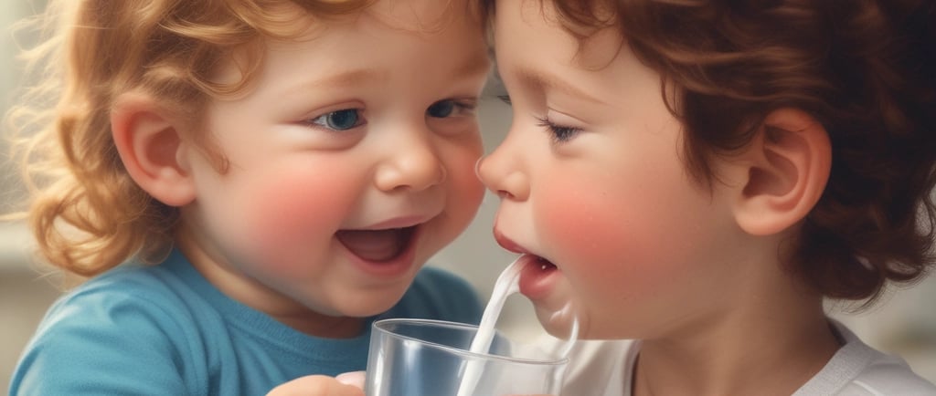 Show a child drinking milk from their glass.