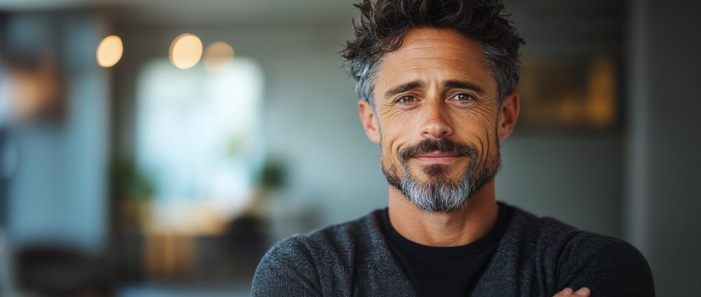 A confident professional standing in a spotlight while a blurred crowd fades into the background
