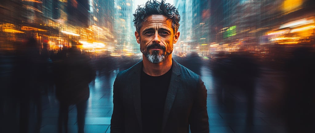 Atlas stepping into focus while a blurred crowd fades into the background, symbolizing breaking out of invisibility