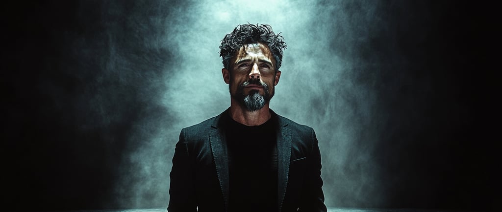 Man stepping from shadows into spotlight symbolizing personal brand growth