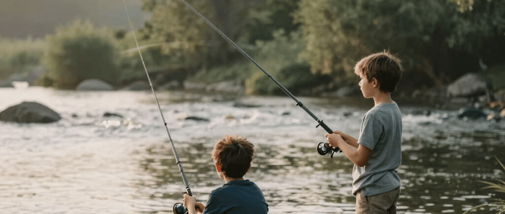 a couple of men standing next to each other on a bridge