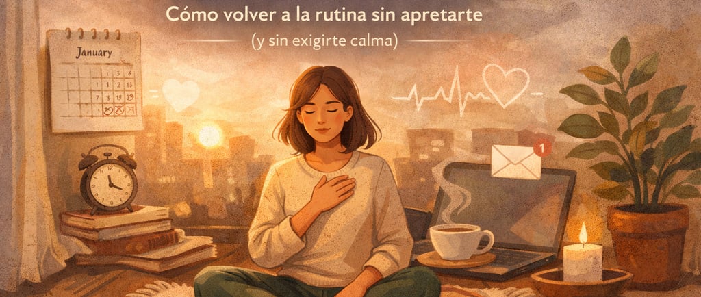 Mujer con la mano en el pecho reconectando con su cuerpo para reconocer señales de ansiedad de forma suave y consciente.