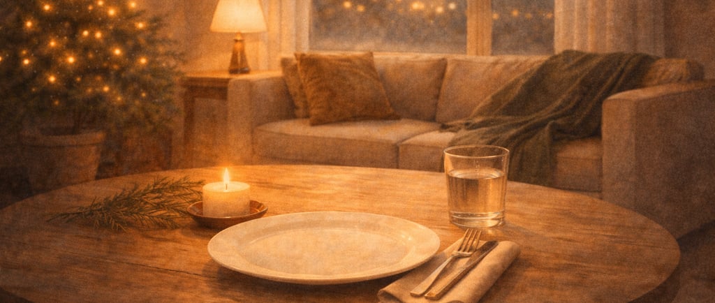 Masa cálida con vela y luz suave. Ambiente tranquilo