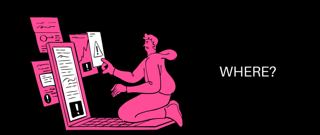 graphic image of person trying to naviagte between screens with the text where at the end