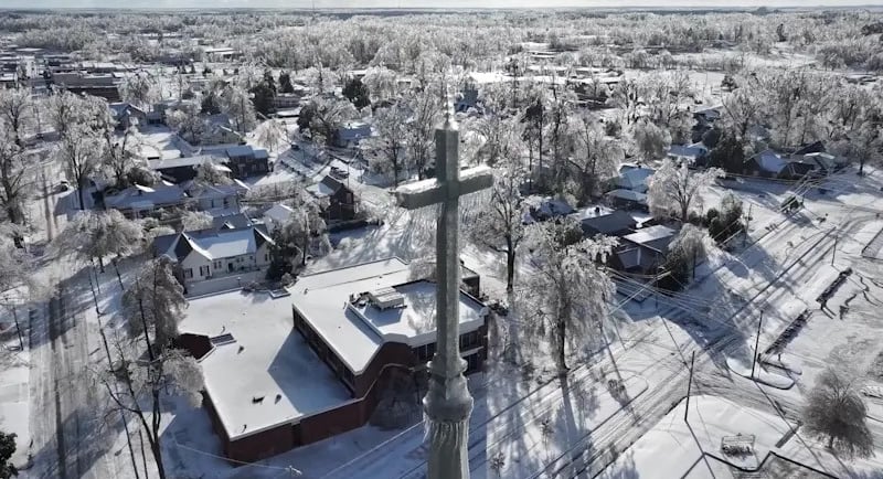 arial image of ice covered Samaritans purse home office in  in Boone SC